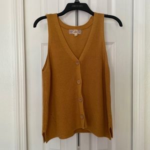 Mustard yellow knit button down sweater vest